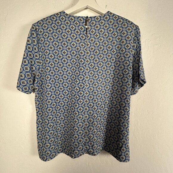 Vintage S.G. Sport Collection Womens Blue Floral Print Short Sleeve Blouse Large - Picture 2 of 8